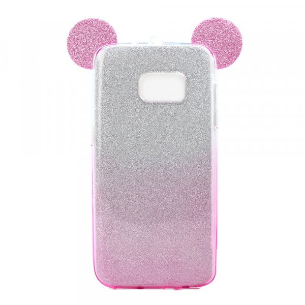 Wholesale Galaxy S7 Edge Minnie Bow Glitter Necklace Strap Case (Hot Pink)